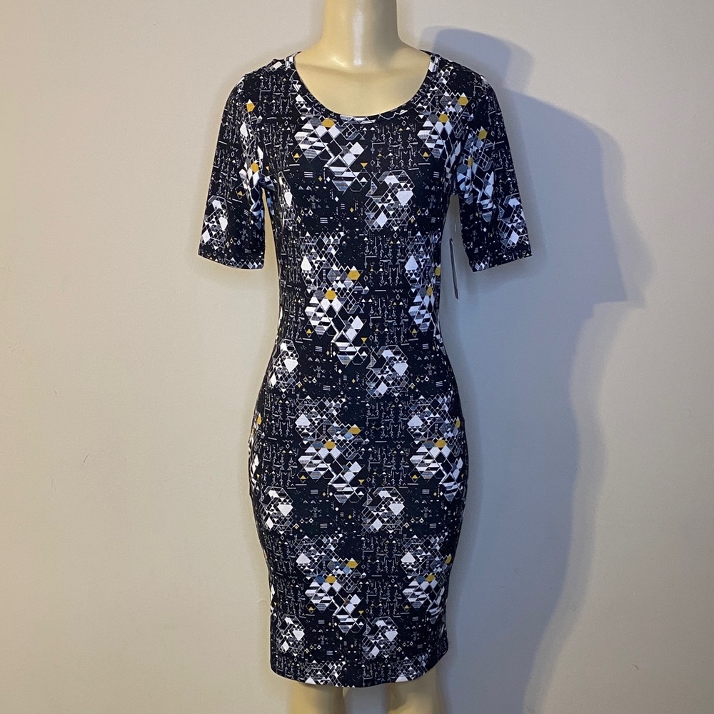 LulaRoe Julia Elegant Navy Patterned Dress Size XS